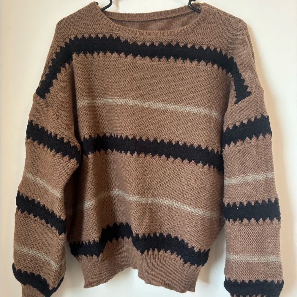 SHEIN Brown and Black Striped Sweater